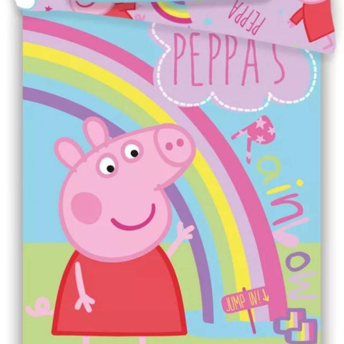Peppa Pig Rainbow Kids Cotton Quilt Cover Set - Toddler Bed Size