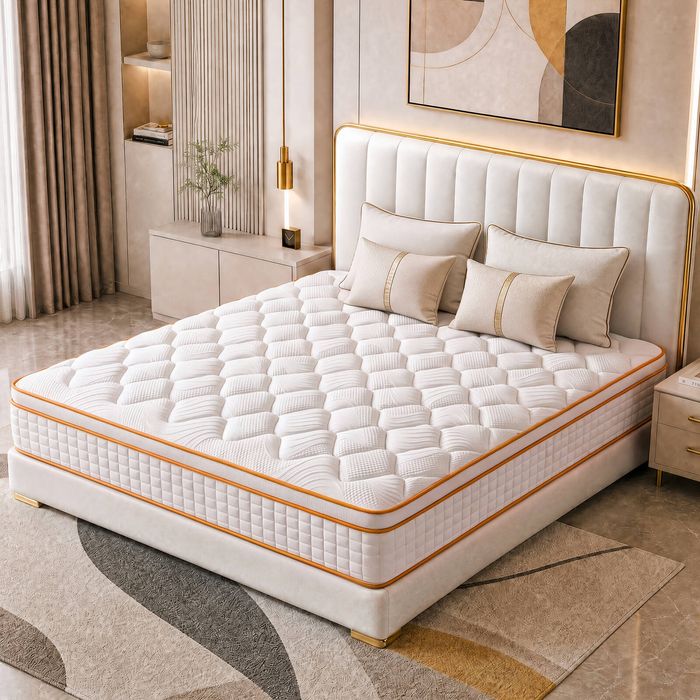 Advwin 34CM Hybrid Mattress with Memory Foam & Individual Pocket Springs Queen Size, White & Gold