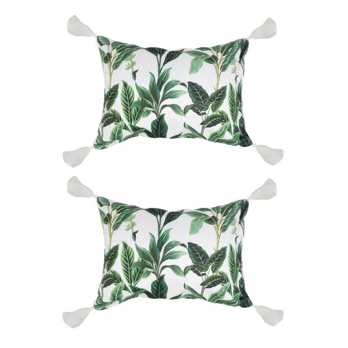 2PK Good Vibes Inflatable Beach Pillow With Tassels Botanical 40x29x13cm