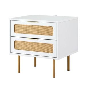 Artiss Bedside Table 2 Drawers Rattan Side Table Pine