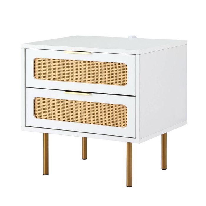 Artiss Bedside Table 2 Drawers Rattan Side Table Pine