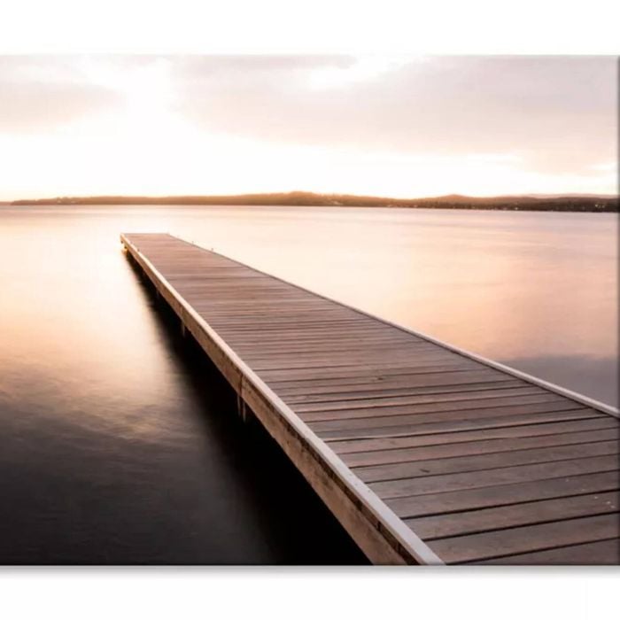 Wooden Pier On Sunrise View  Print 100% Australian Made 75 x 50cm  (Stretched)