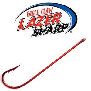 25 Pack of Size 6 Eagle Claw LT6088U Red Long Shank Hooks-Double Barbed Carlisle