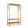3-Tier Wooden Clothes Rack Rolling Garment Stand w/ Hooks