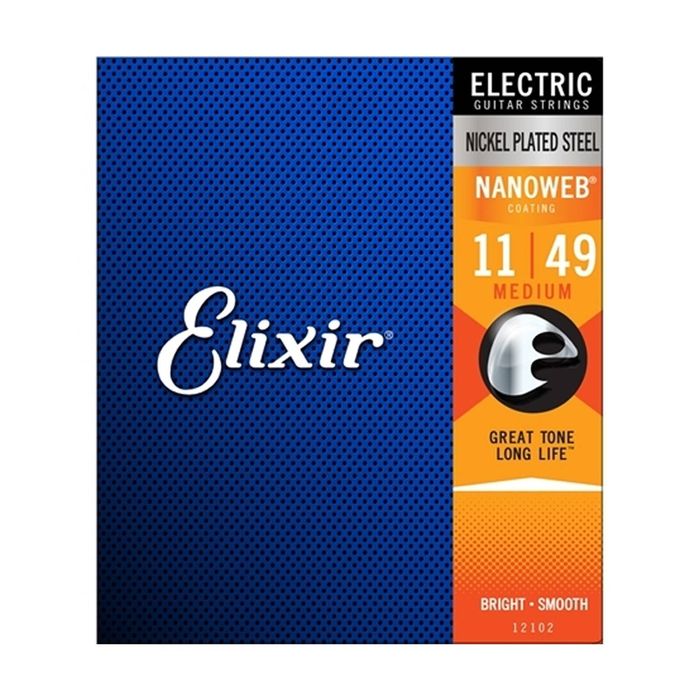 Elixir #12102 Electric Guitar Strings Nanoweb Nickel Plated Steel 11-49 Medium
