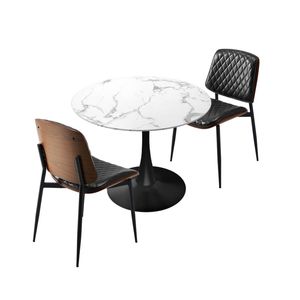 Oikiture Dining Table Set 60cm Round Dining Table and Chairs PU Leather White&Black