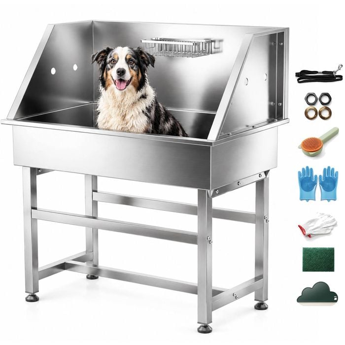 Advwin Professional Dog Washing Station Stainless Steel Pet Grooming Tub 34" Bathtub