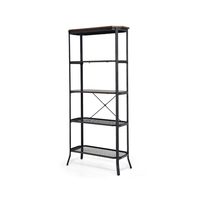 Costway 5-tier Kitchen Storage Rack Steel Frame Organizer Shelf Wood Display Cabinet