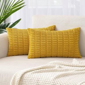 Gioia Casa Boho Corduroy Cushion Covers -  Mustard - 30cm x 50cm (Set of 2)