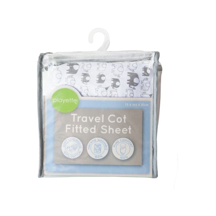 Playette Printed Travel Cot Fitted Sheet Elephant