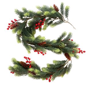 Catzon 5Ft Christmas Garland with Red Berry Pinecones-LightGreen