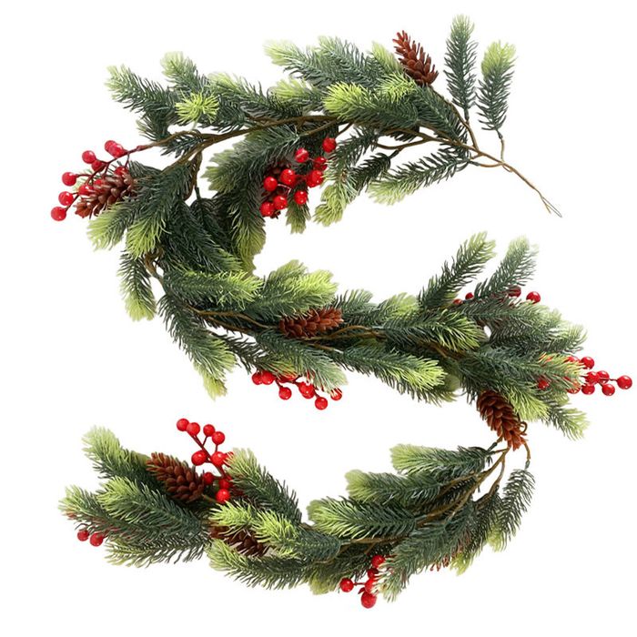 Catzon 5Ft Christmas Garland with Red Berry Pinecones-LightGreen