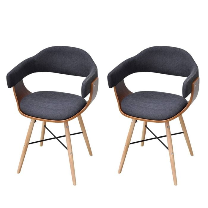 vidaXL 2x Dining Chair Sold Wooden Legs Fabric Grey Armchair Cafe Kitchen