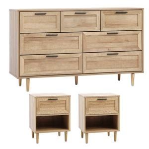 Oikiture 7 Chest of Drawers and 2 Bedside Tables Nightstands Bedroom Set