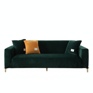 LushCovers Stretchable Quality Velvet Plush Sofa Pet Protect Elastic Lounge Couch Cover - 1 Seater - Dark Green