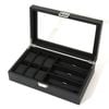 Catzon Watch Box With Glass Window Weaving Texture Watch Jewelry Organizer-6+3slot