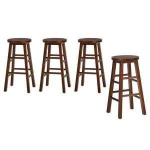 Oikiture 4x Bar Stool Counter Dining Chair Round Walnut