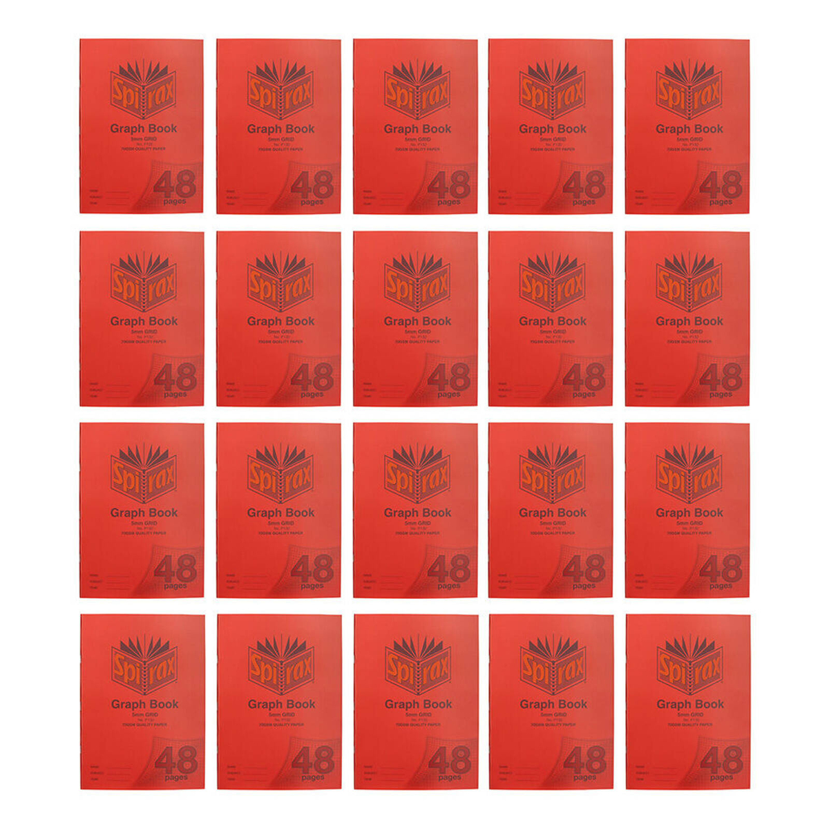 20x Spirax P132 Pp Cover Graph Book A4 5mm Grid 48 Pages School ...