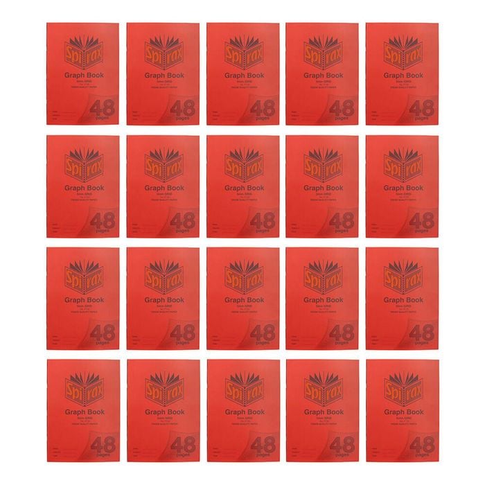 20x Spirax P132 Pp Cover Graph Book A4 5mm Grid 48 Pages School Notebook Red