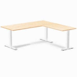 Desky Fixed Height Maple Hardwood L-shape Office Desk 1800x1750mm White Frame