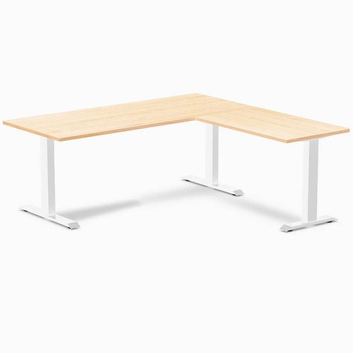 Desky Fixed Height Maple Hardwood L-shape Office Desk 1800x1750mm White Frame