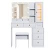 Ufurniture Dressing Table with RGB Ambient Light LED Makeup Mirror and Glass Display Cabinet White