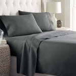 2000TC Ultra-Soft All AU Size 4Pcs Flat Fitted Bed Sheet Set, Super King Size Dark Gray,