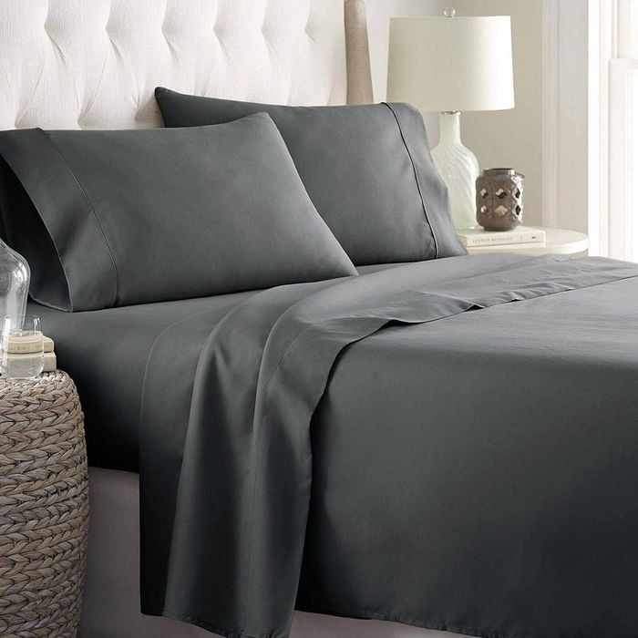 2000TC Ultra-Soft All AU Size 4Pcs Flat Fitted Bed Sheet Set, Super King Size Dark Gray,