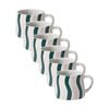 6pk Porto Carnevale Stoneware Coffee Mug Green/pink Wave Stripe 320ml