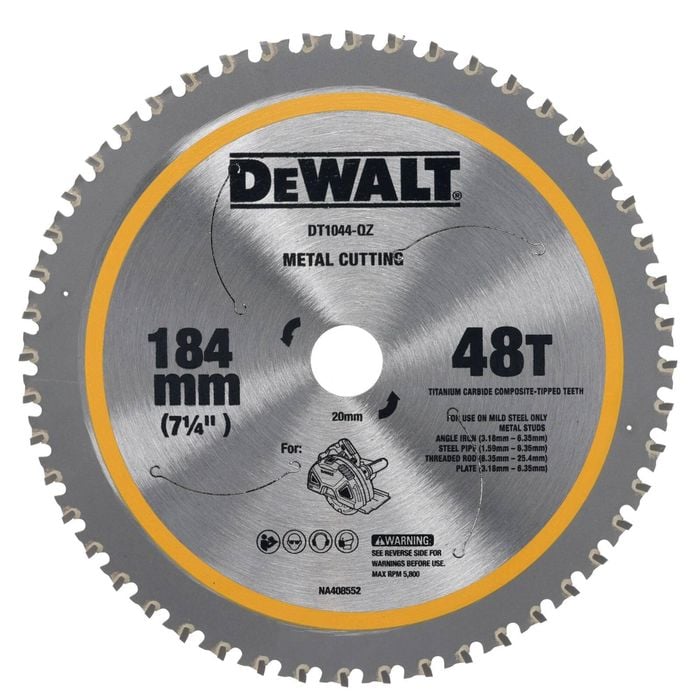 DeWALT 184mm 48T Mild Steel Metal Cutting Circular Saw Blade DT1044-QZ