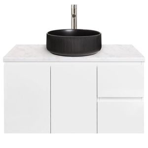 CIBO 900mm White Lume Wall Hung Bathroom Vanity With Black Basin