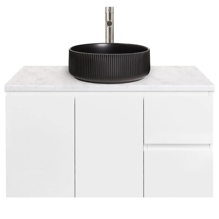 CIBO 900mm White Lume Wall Hung Bathroom Vanity With Black Basin