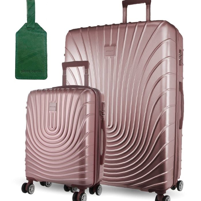 2pc Pierre Cardin Large Hard-shell Suitcase & Cabin Set Luggage Tag Rose