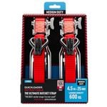 Quickloader Retractable Ratchet Strap Tie Down 4.5m x 25mm 600kg - 2 Pack
