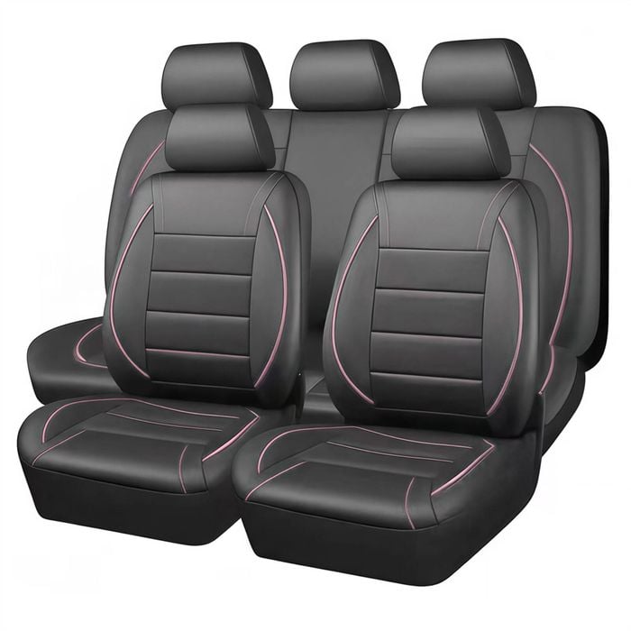 Catzon Pu Leather Car Seat Covers Full Set Universal Fit For Suvs Van Trucks-pink