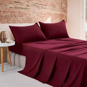 Cleverpolly Vintage Washed Microfibre Sheet Set - Burgundy - Single Size