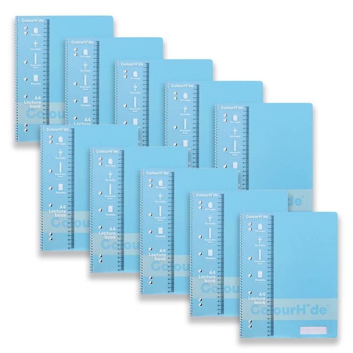 10x Colourhide Lecture Book W/ Ruler A4 Writing/school Notebook 140pgs Sky Blue