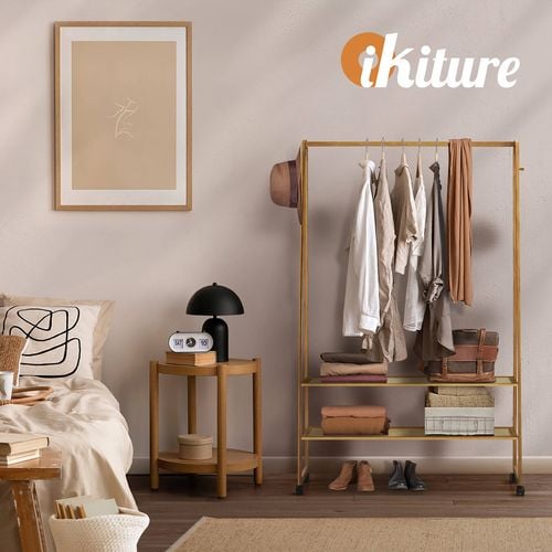Oikiture Clothes Rack Bamboo Garment Coat Stand Hanging Rail Portable Wheels Bunnings Australia