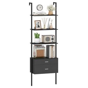 Costway 6-tier Ladder Bookcase Wall-mounted Bookshelf Black