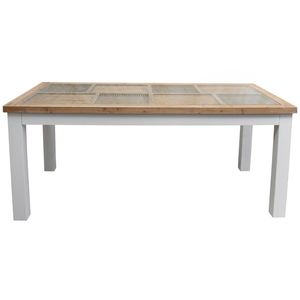 Boston Timber Glass 179.5cm Dining Table Kitchen Home Rect Furniture Whitewash