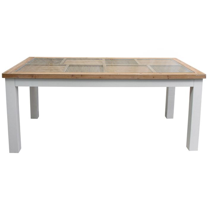 Boston Timber Glass 179.5cm Dining Table Kitchen Home Rect Furniture Whitewash
