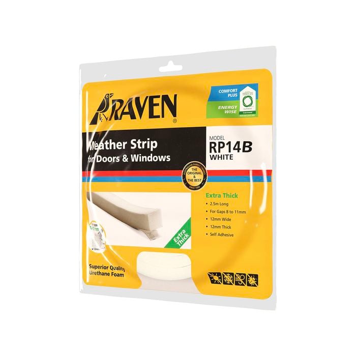 Raven 2500mm White RP14B Self Adhesive Thick Weather Strip