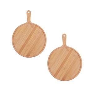 SOGA 2 Pack 9-Inch Round Blonde Wood Serving Trays
