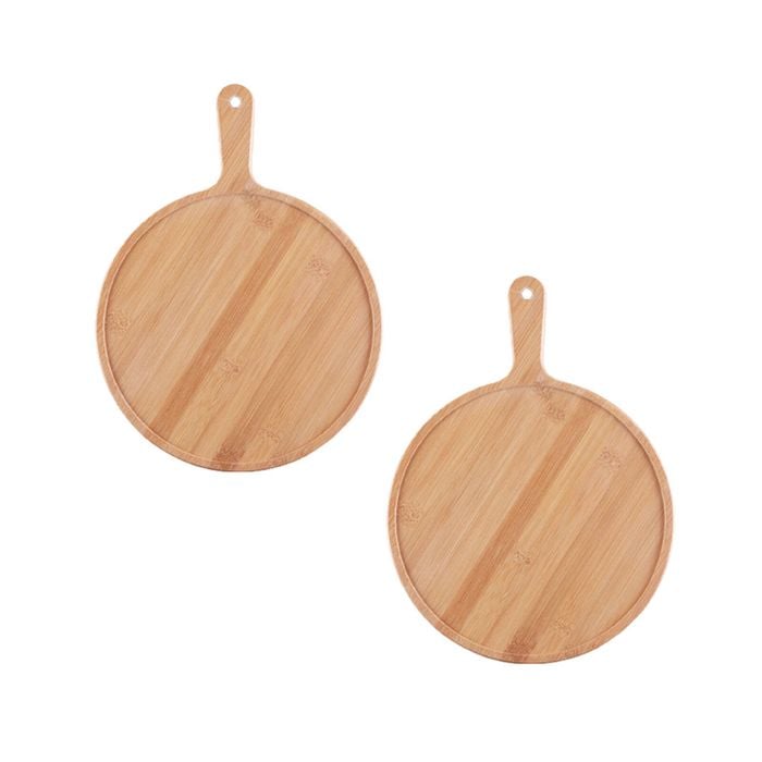 SOGA 2 Pack 9-Inch Round Blonde Wood Serving Trays