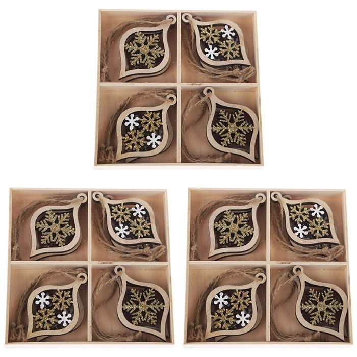 3x 8pc Urban Elegant Snowflake Bauble Set Hanging Decor 6cm Natural/White/Gold