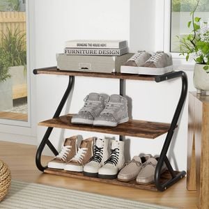 Homfurn 3 Tier Shoe Rack Storage Shelves Organiser Industrial Style Rustic Brown