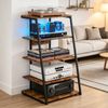 Ufurniture 5-Tier LED Media Side Table w/ Charging Station Audio End Table w/ Adjustable Open Shelf Walnut