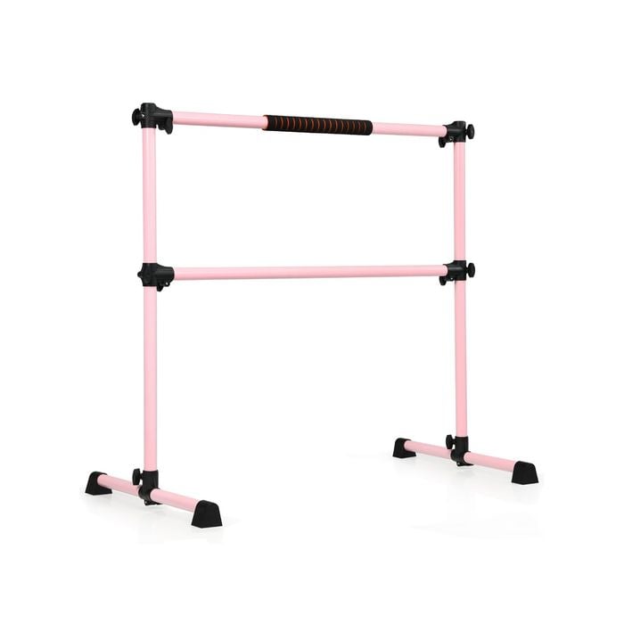 Costway Portable Ballet Barre Adjustable Double Stretching Dance Bar Freestanding Dancing Studio Gym Pink