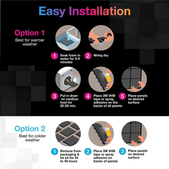 iDEER Life Acoustic Foam, 24Pcs, Sound Absorbing Panels Wall Tiles (Pyramid Shape)