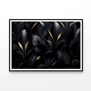 Luxury Black & Gold Leaves Art  Print 100% Australian Made 90x60cm  (poster)